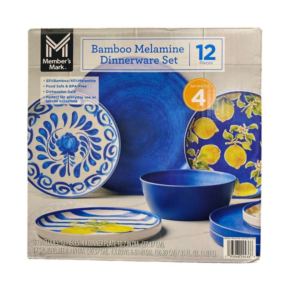 Member's Mark Lightweight BPA Free Melamine Dinnerware Set, 12pc - Blue